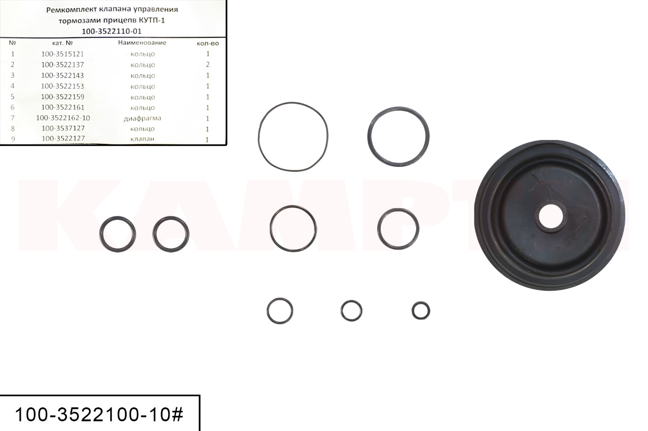100-3522100-10# Ремкомплект КУТП-1 (кран управления тормозами прицепа) + 127 кольцо